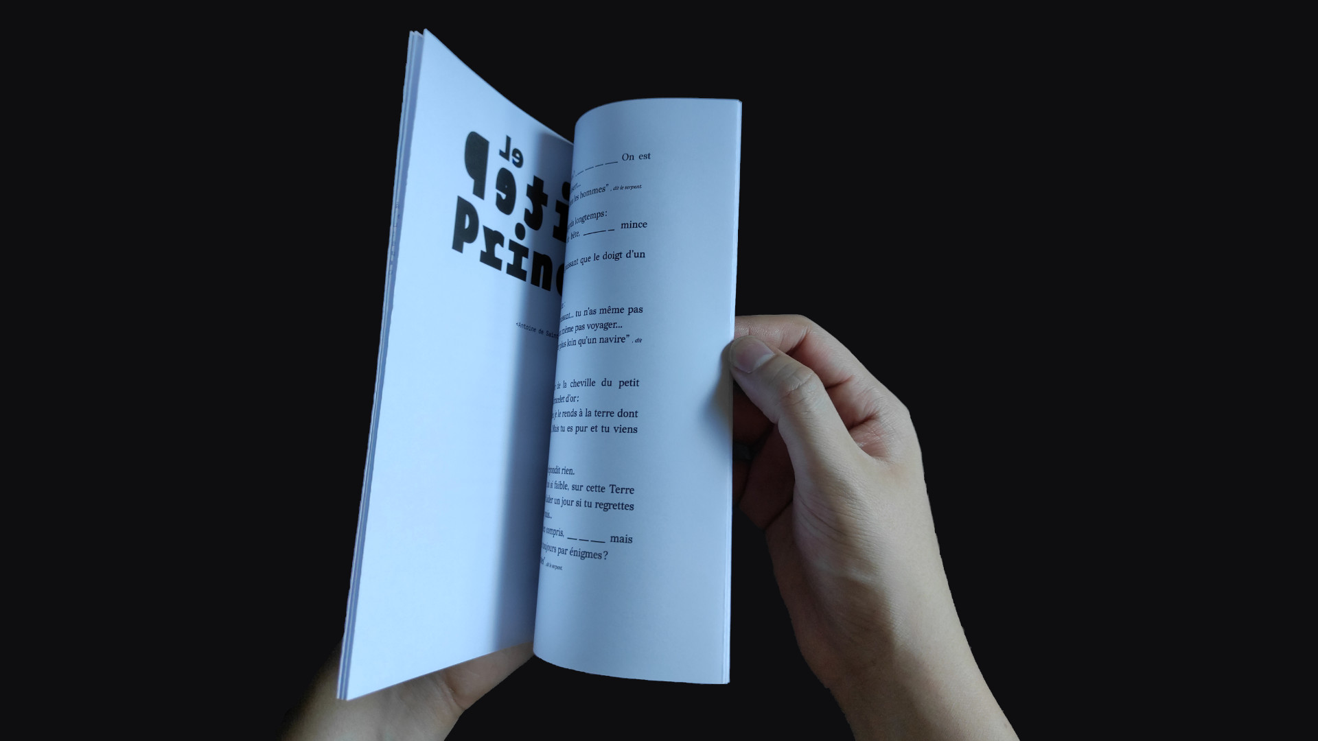 The booklet is held open on the « Little Prince » spread.