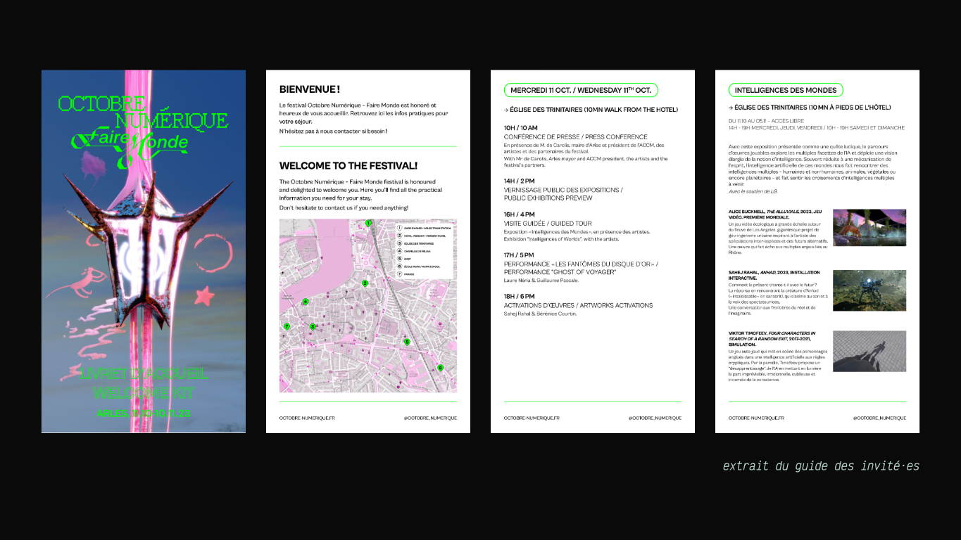 Extracts of the guide destined to the guests. It has a map and the schedule of the festival.